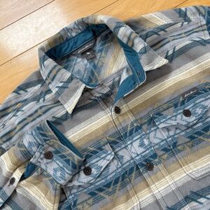 Eddie Bauer Fleece Button Up Shirt Mens Sz L Tan Aztec Western Long Sleeve